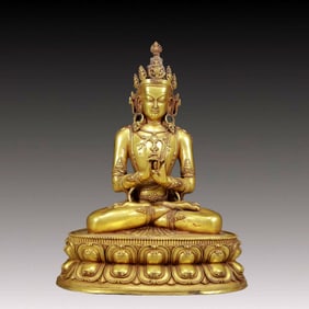 A Solemn Gilt Bronze Statue of Avalokitesvara