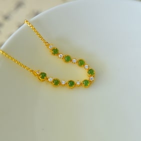 An Exquisite Sterling Silver-Gold Plated Inlaid Jasper Bracelet