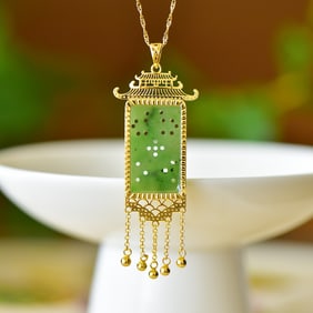 An Exquisite Sterling Silver-Gold Plated Inlaid Jasper Pendant,Inlaid Diamond