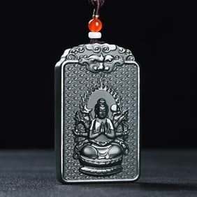 An Exquisite Cyan jade Statue of Thousand-Hand Avalokitesvara Pendant