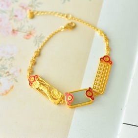 An Exquisite Sterling Silver Inlaid White Jade Bracelet