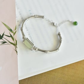 An Exquisite Sterling Silver Inlaid White Jade Bracelet