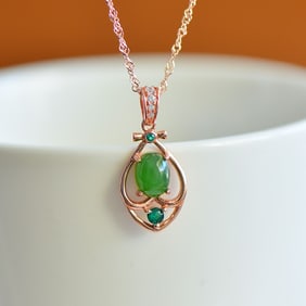 An Exquisite Sterling Silver Inlaid Jasper Pendant,Inlaid Diamond