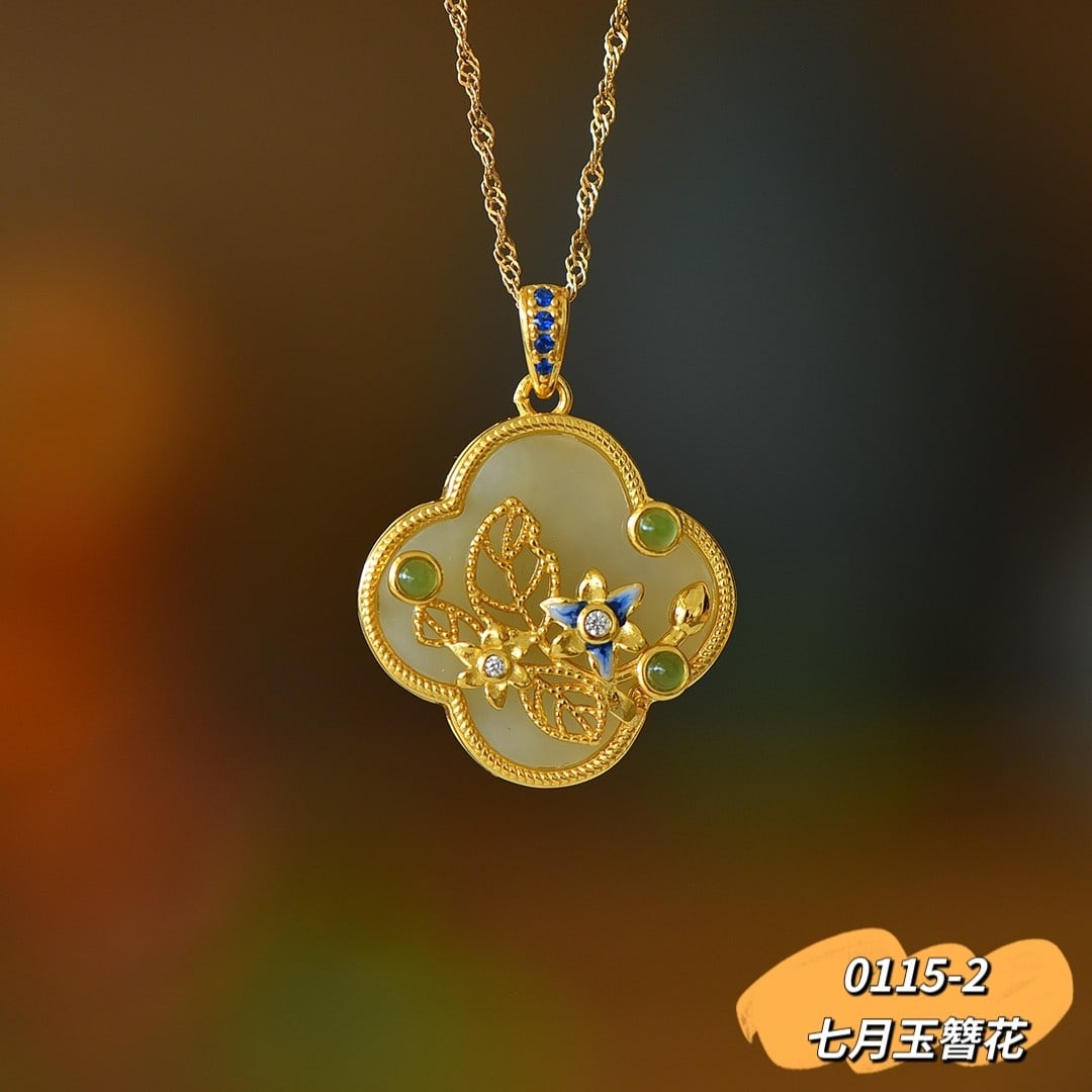 An Exquisite Sterling Silver-Gold Plated Inlaid White Jade Pendant: An Exquisite Sterling Silver-Gold Plated Inlaid White Jade Pendant 纯银镀金镶白玉吊坠