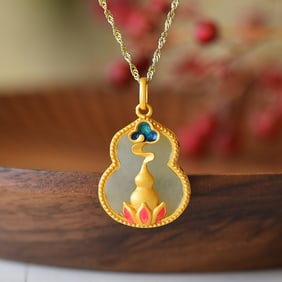 An Exquisite Sterling Silver-Gold Plated Inlaid White Jade Pendant