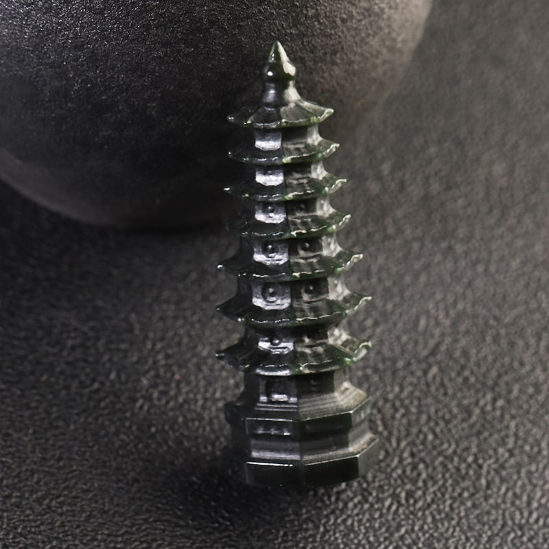 An Exquisite Cyan jade Pagoda: An Exquisite Cyan jade Pagoda,Size:2.4inx0.8inx0.8in 青玉宝塔