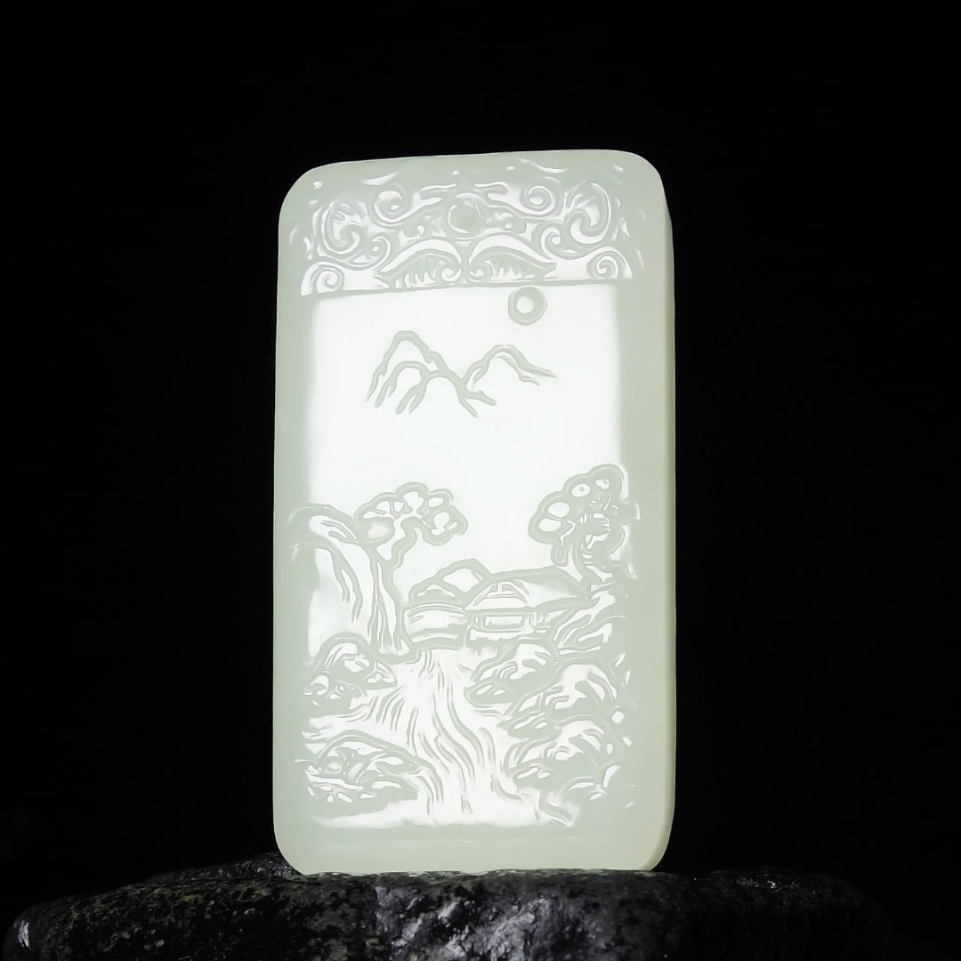 An Exquisite White Jade Landscape Pattern Pendant (1 of 6)