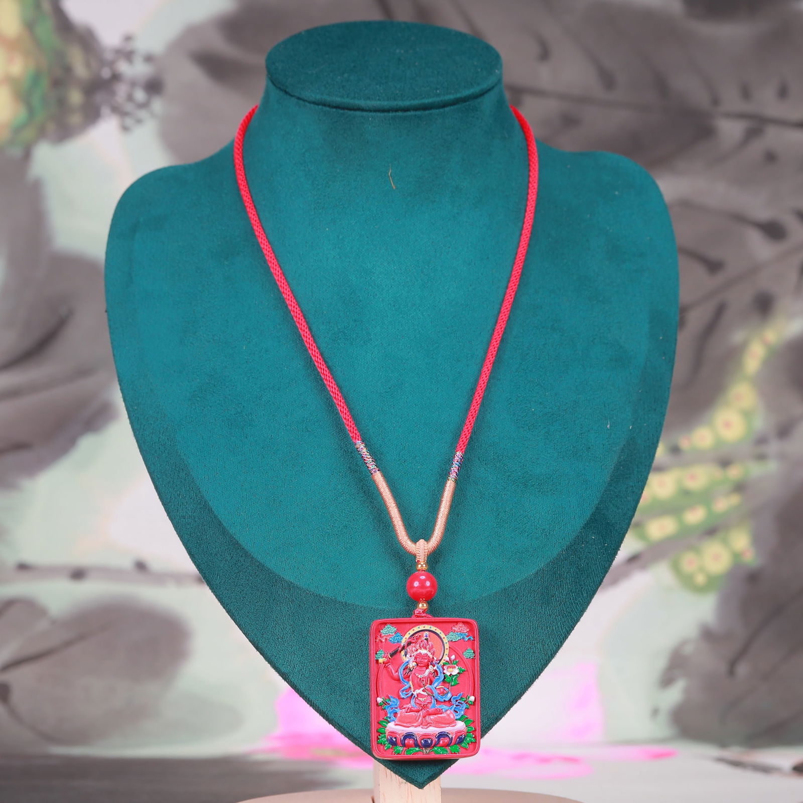 An Exquisite Cinnabar Statue of Manjusri Pendant: An Exquisite Cinnabar Statue of Manjusri Pendant, Size:1.2inx1.6in, Weight:22g 朱砂文殊菩萨佛像挂件