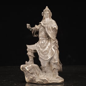 An Exquisite Silver-plated Copper Statue of Guan gong