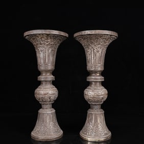 A Pair of Exquisite Silver Lotus Pattern Cups
