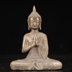 An Exquisite Silver-plated Copper Statue of Sakyamuni