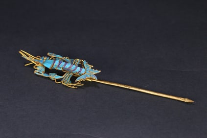 An Exquisite Gilt Silver Shrimp Pattern Hairpin