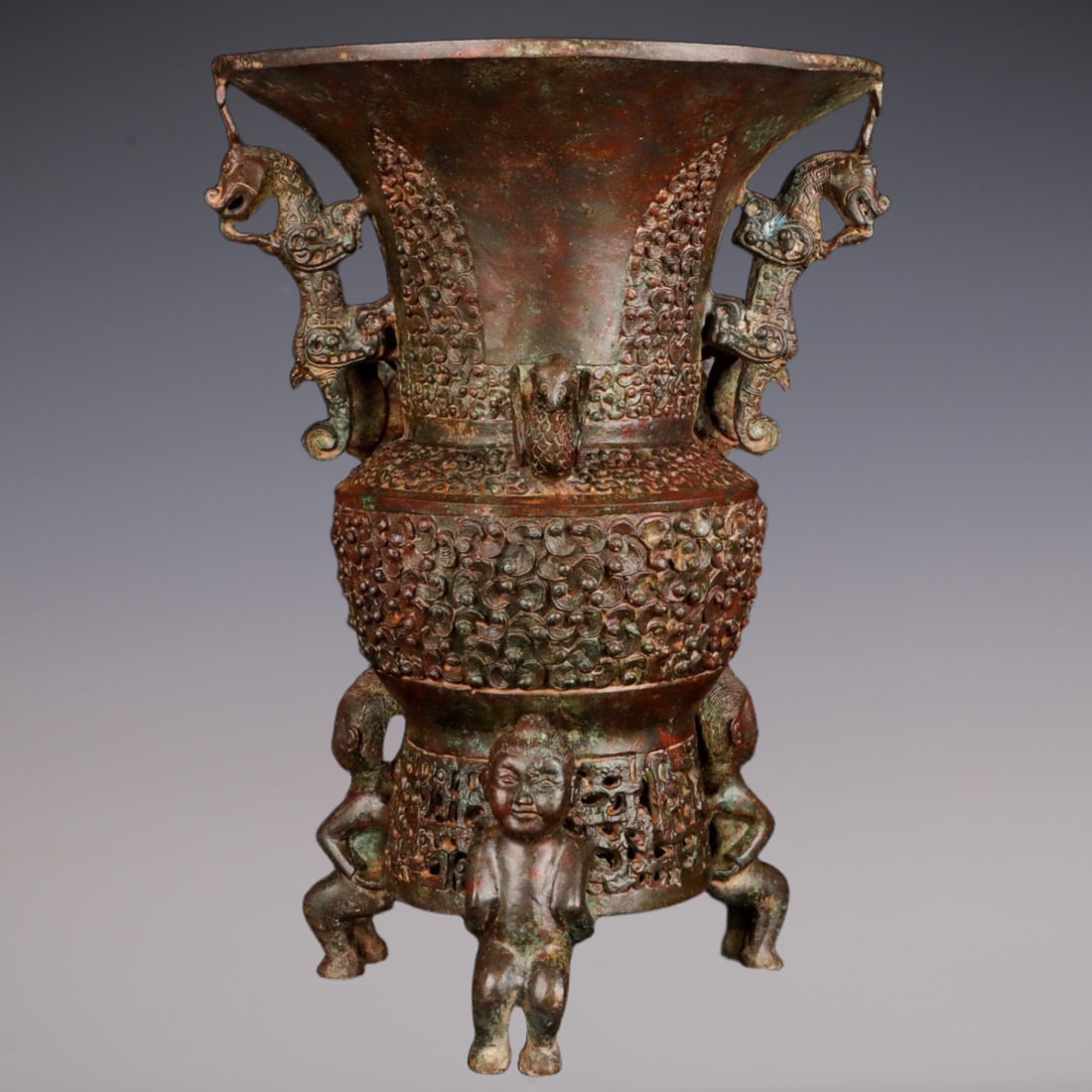 An Exquisite Bronze Double-Ears and Tripod Vase (1 of 9)