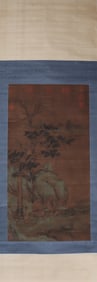 A Chinese Vertical Scroll Ink Painting of Landscape and Figure on Silk