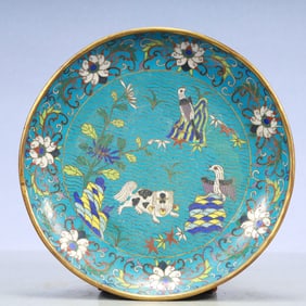 A Exquisite Cloisonne Lotus Pattern Flower and Bird Pattern Plate