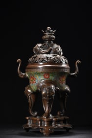 An Exquisite Cloisonne Lotus Pattern Double-Ears and Tripod Censer
