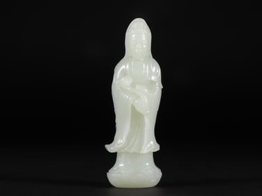 An Exquisite White Jade Statue of Avalokitesvara