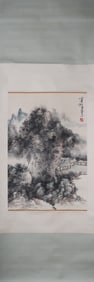 A Chinese Vertical Scroll Ink Painting of Landscape on Paper