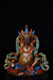 An Exquisite Bronze Inlaid Gems Statue of Mammon