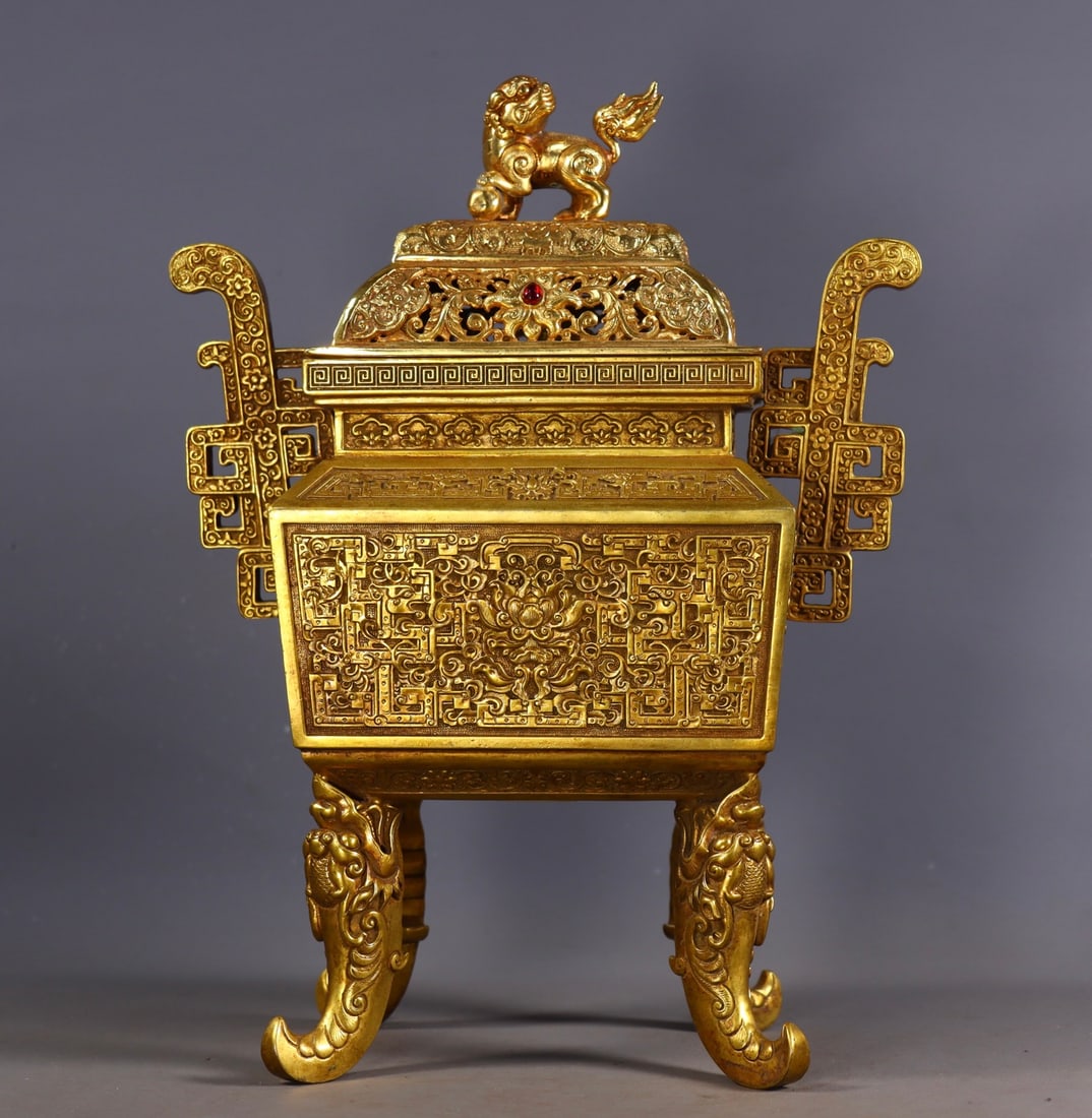 An Exquisite Gilt Bronze Lotus Pattern Double-Ears Censer (1 of 9)
