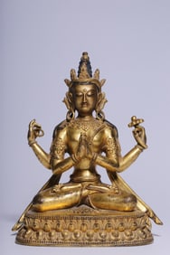 An Exquisite Gilt Bronze Four-arms Statue of Avalokitesvara