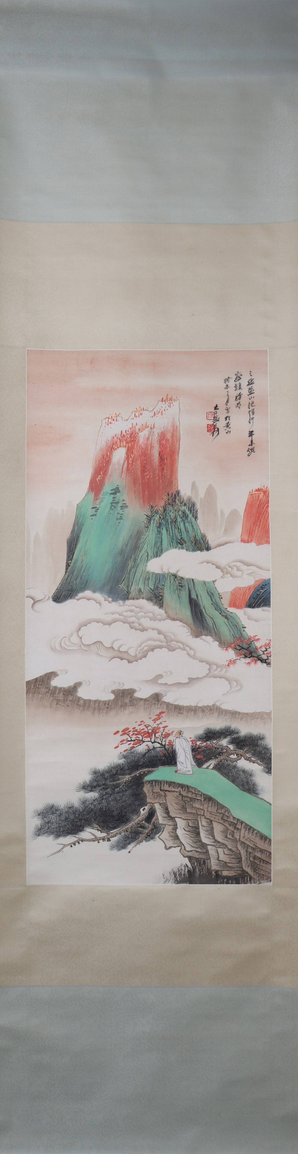 A Chinese Vertical Scroll Ink Painting of Landscape and Figure on Paper: A Chinese Vertical Scroll Ink Painting of Landscape and Figure on Paper Zhang daqian Size:35.4inx16.1in张大千山水 纸本立轴Size:90cmx41cm