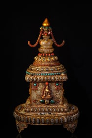 An Exquisite Crystal Inlaid Gems Pagoda