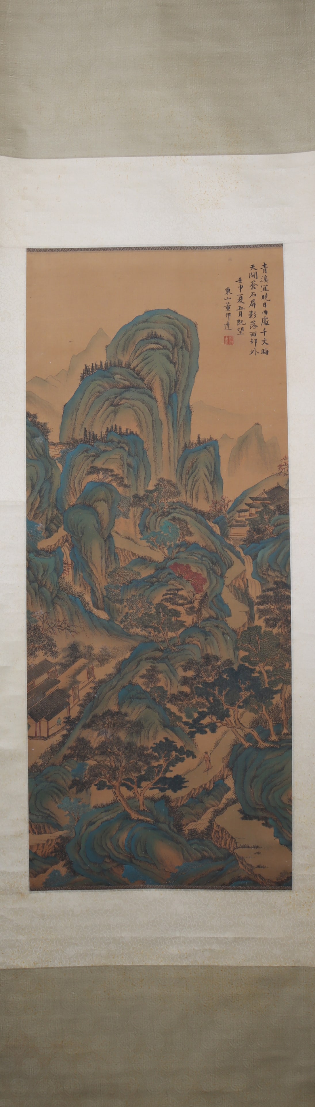 A Chinese Vertical Scroll Ink Painting of Landscape on Silk (1 of 6)