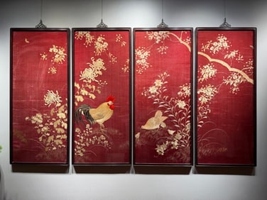 A Set of Fine Kesi Flower and Bird Pattern Hanging Panel