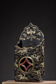 An Exquisite Black Lacquer Painted Gold Crane Pattern Incense Tube