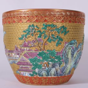 An Exquisite Enamel Landscape Pattern Vat
