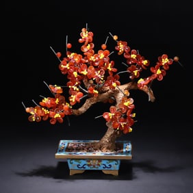 An Exquisite Cloisonne Inlaid Agate Bonsai