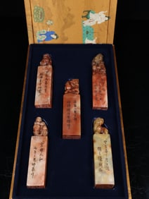 A Set of Fine Shoushan Stone Auspicious Beast Seal