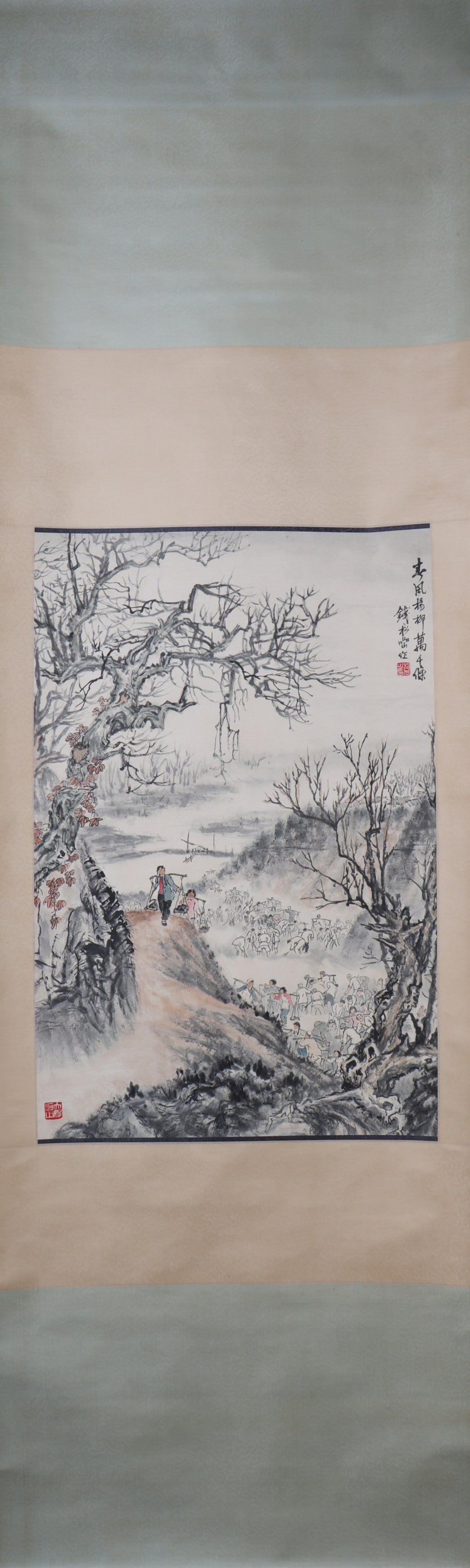 A Chinese Vertical Scroll Ink Painting of Landscape on Paper: A Chinese Vertical Scroll Ink Painting of Landscape on Paper Qian songyan Size:28.7inx18.9in钱松喦山水人物 纸本立轴Size:73cmx48cm
