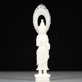 A Exquisite White Jade Statue of Amitayus