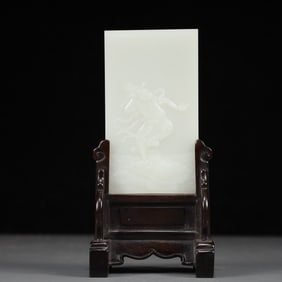 A Exquisite White Jade Figures Pattern Screen Ornament