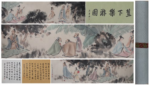 A Chinese Hand Scroll Ink Painting of Character and Story on Paper
