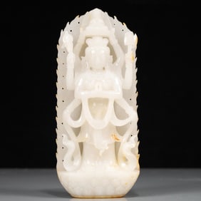 A Exquisite White Jade Statue of Avalokitesvara