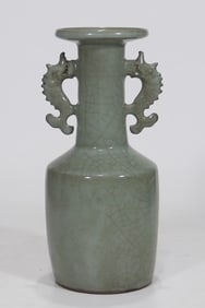 An Exquisite Guan yao Celadon Glazed Double-Ears Vase