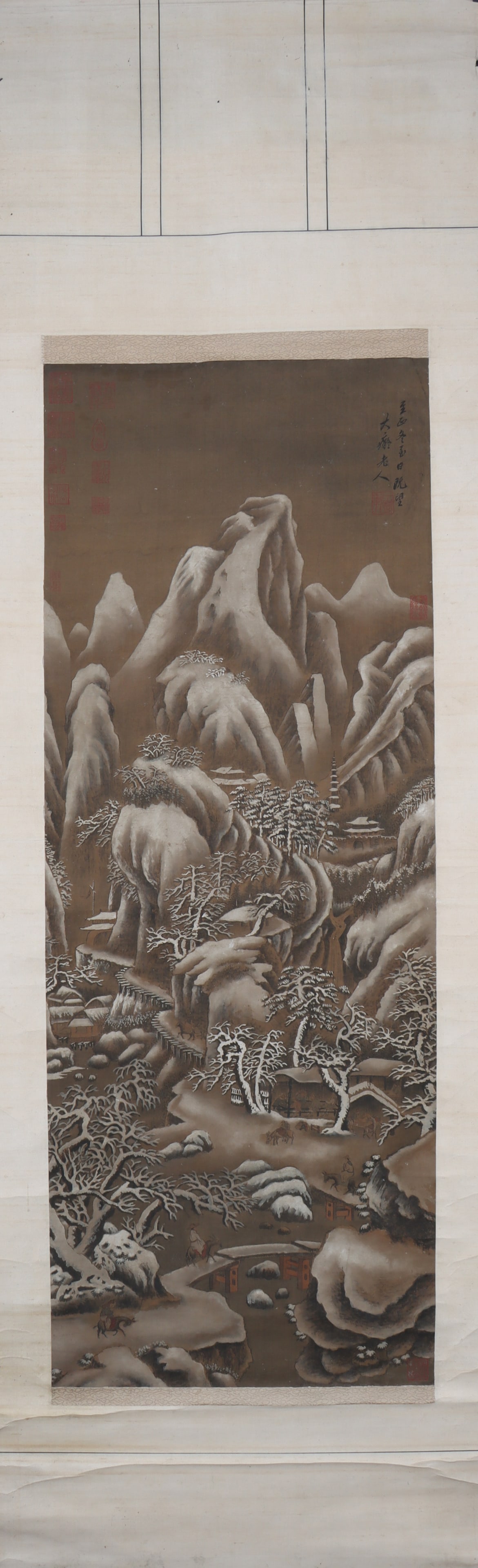 A Chinese Vertical Scroll Ink Painting of Landscape on Silk (1 of 7)