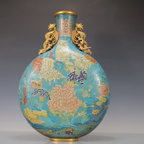A Huge Cloisonne Chrysanthemum Pattern Phoenix-Ears Vase