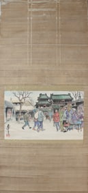 A Chinese Vertical Scroll Ink Painting of Character and Story on Paper