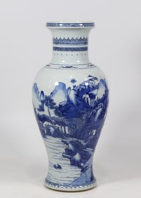 An Exquisite Blue and White Landscape Pattern Vase