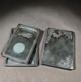 An Exquisite Flower and Bird Pattern Auspicious Beast Pattern with poem Inkstone