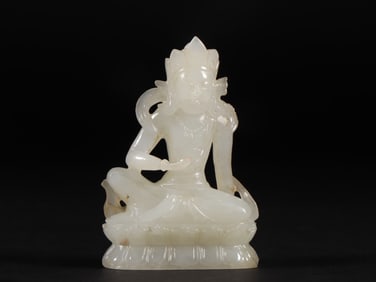 An Exquisite White Jade Statue of Bodhisattva