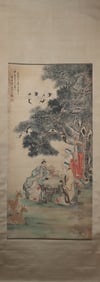 A Chinese Vertical Scroll Ink Painting of Character and Story on Paper