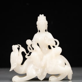 A Exquisite White Jade Statue of Manjusri