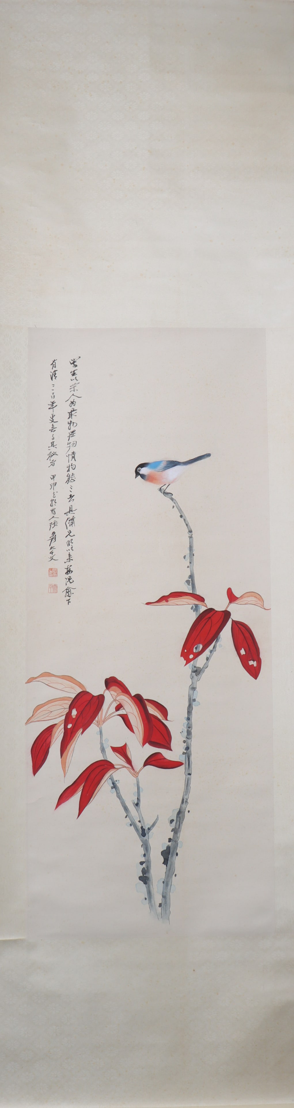 A Chinese Vertical Scroll Ink Painting of Flower and Bird on Paper (1 of 5)