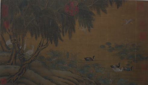 An Fabulous Chinese Ink Flower and Bird By Silk