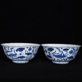 An Exquisite Blue and White Fish and Lotus Pattern Bowl